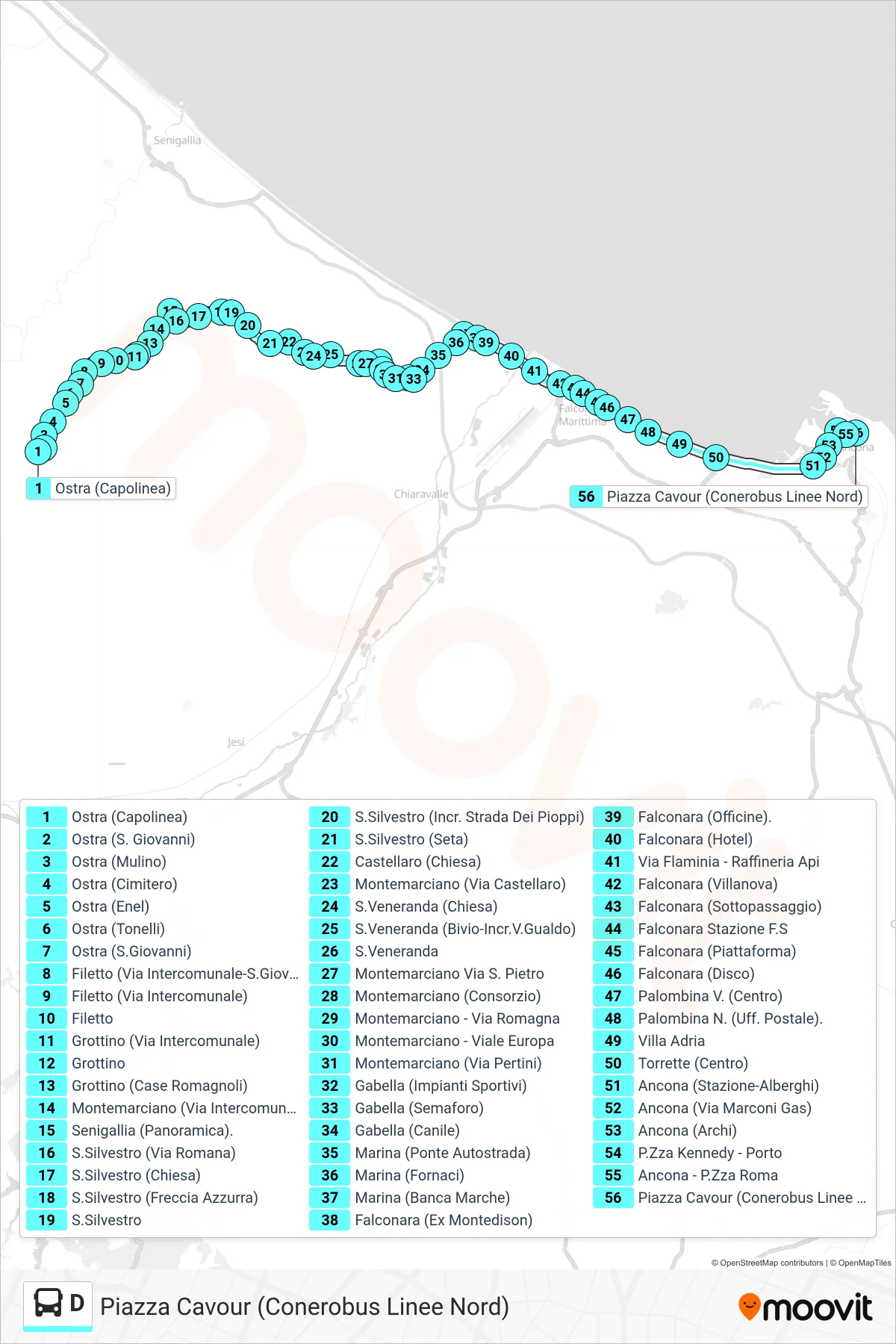 Linea D bus (Piazza Cavour (Conerobus Linee Nord)) - Percorsi e fermate sulla mappa