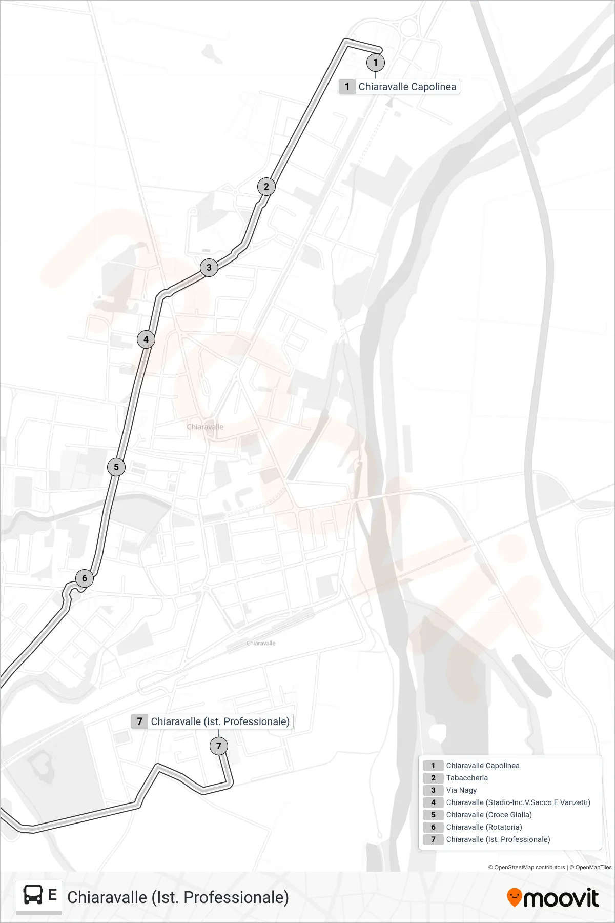Linea E  bus (Chiaravalle (Ist. Professionale)) - Percorsi e fermate sulla mappa