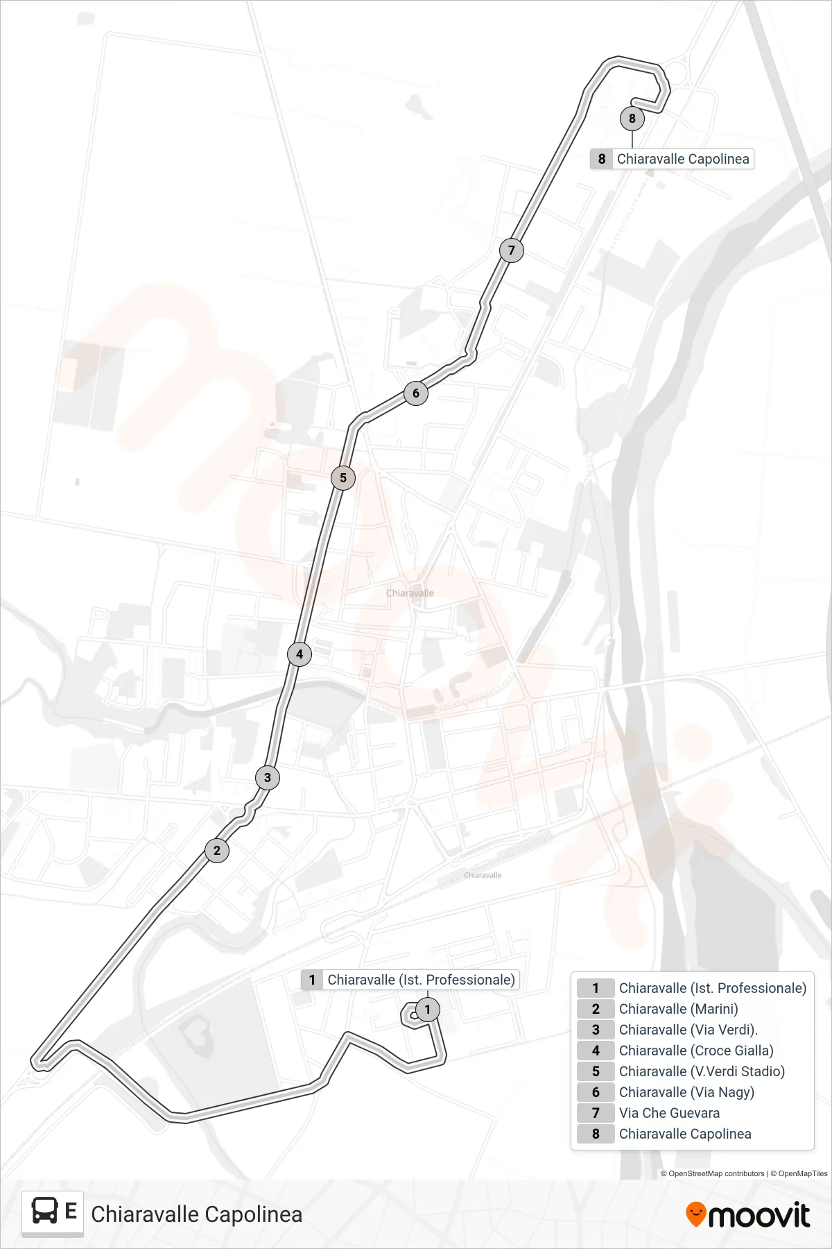 Linea E bus (Chiaravalle Capolinea) - Percorsi e fermate sulla mappa