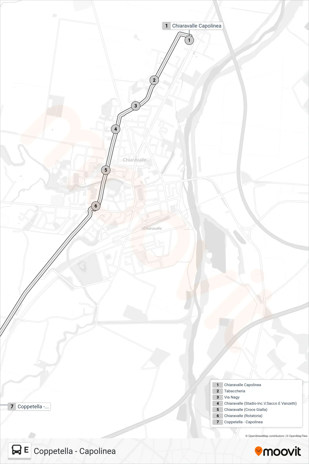 Linea E bus (Coppetella - Capolinea) - Percorsi e fermate sulla mappa
