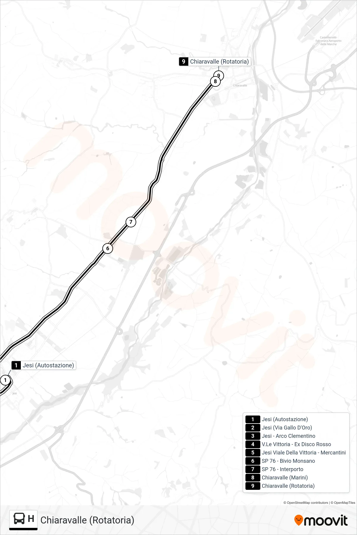 Linea H bus (Chiaravalle (Rotatoria)) - Percorsi e fermate sulla mappa