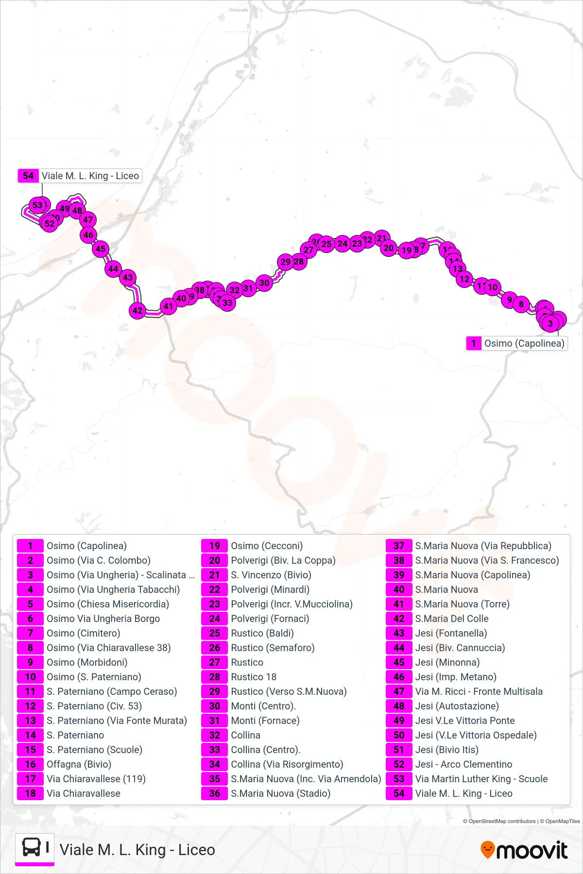 Linea I bus (Viale M. L. King - Liceo) - Percorsi e fermate sulla mappa