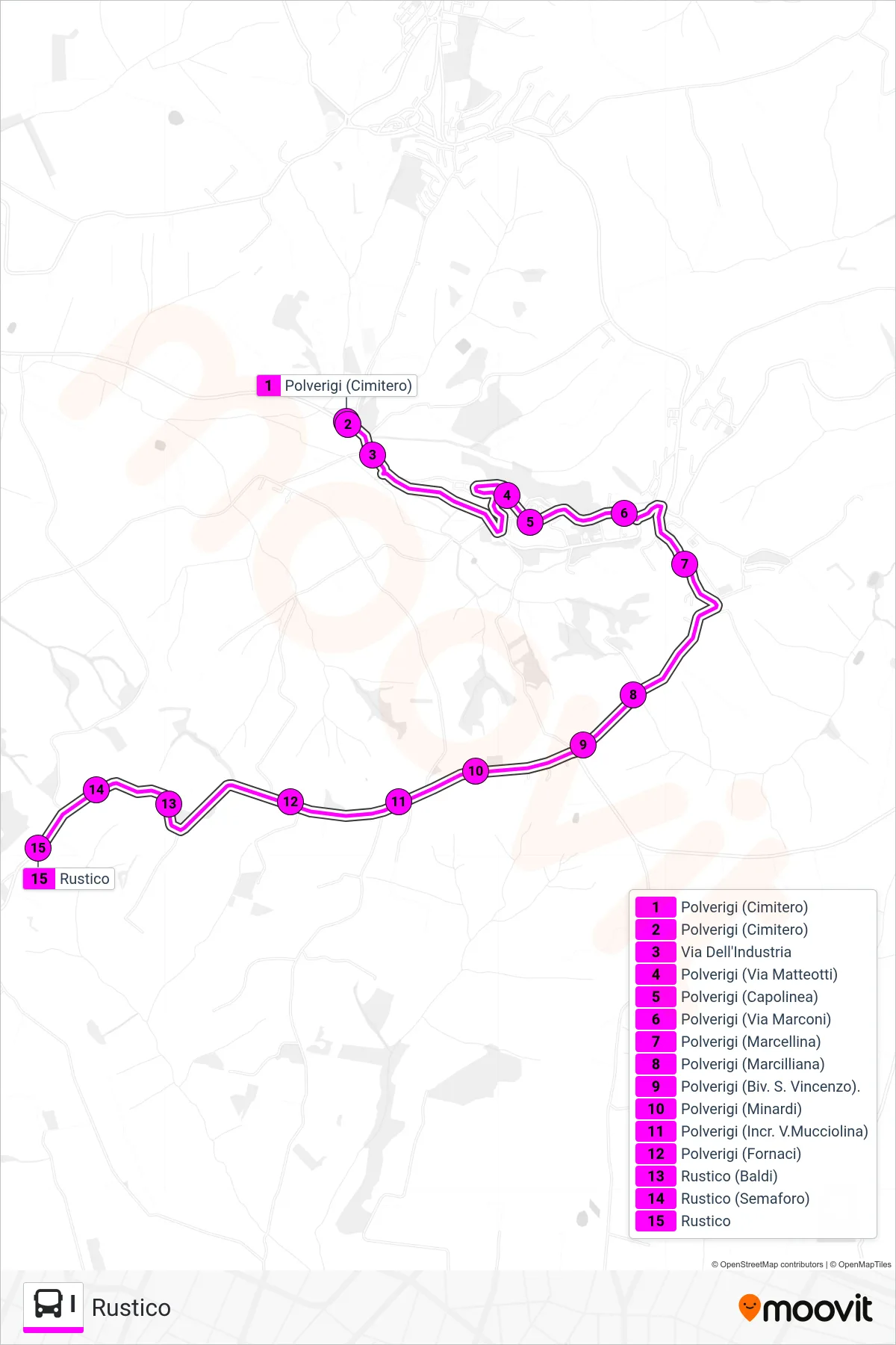 Linea I  bus (Rustico) - Percorsi e fermate sulla mappa