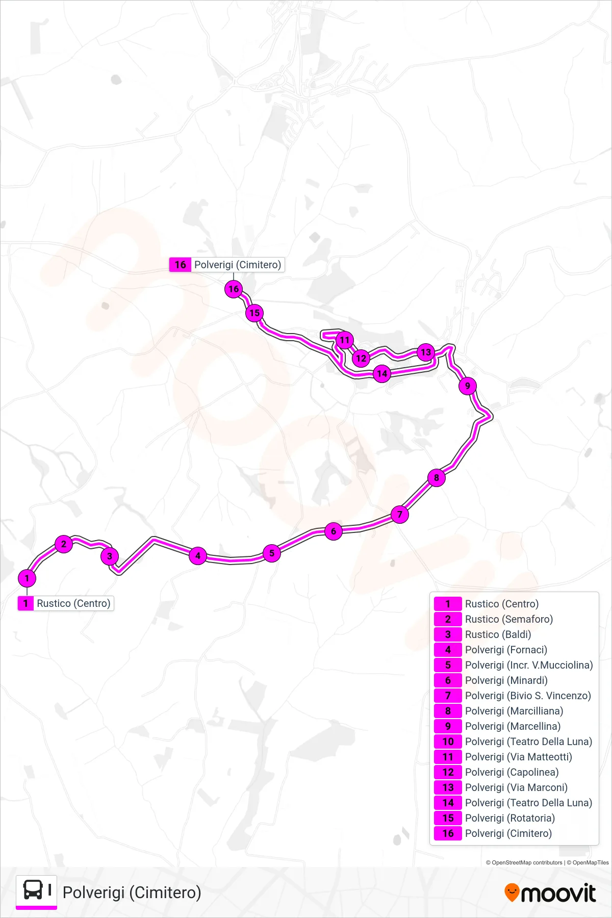 Linea I  bus (Polverigi (Cimitero)) - Percorsi e fermate sulla mappa