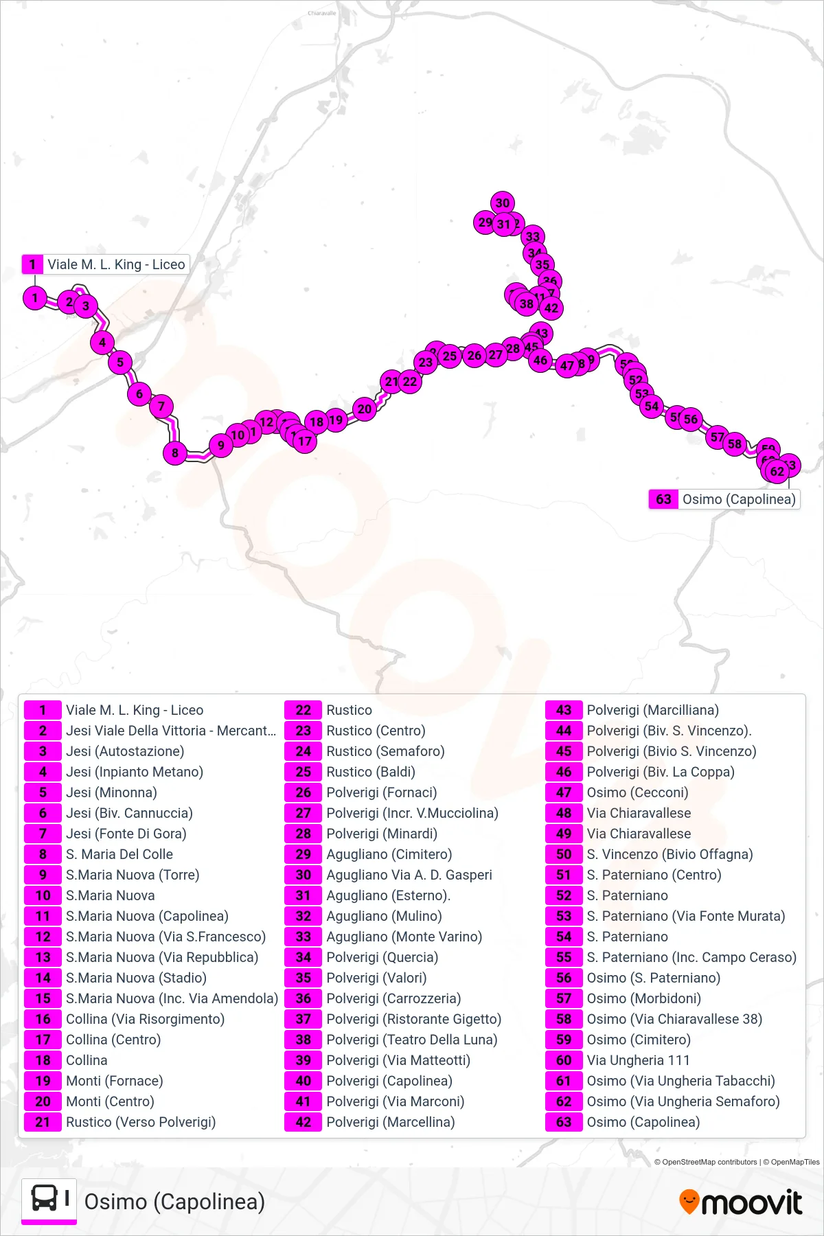 Linea I bus (Osimo (Capolinea)) - Percorsi e fermate sulla mappa