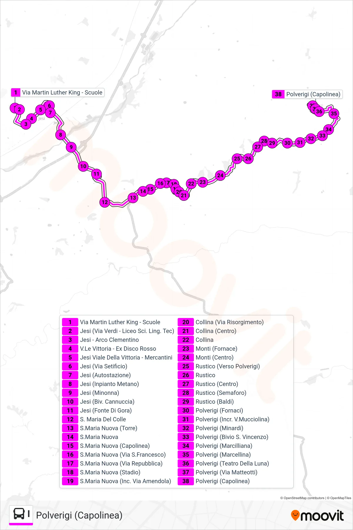 Linea I  bus (Polverigi (Capolinea)) - Percorsi e fermate sulla mappa