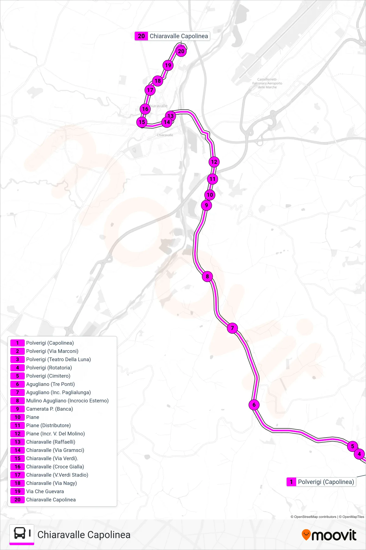 Linea I bus (Chiaravalle Capolinea) - Percorsi e fermate sulla mappa