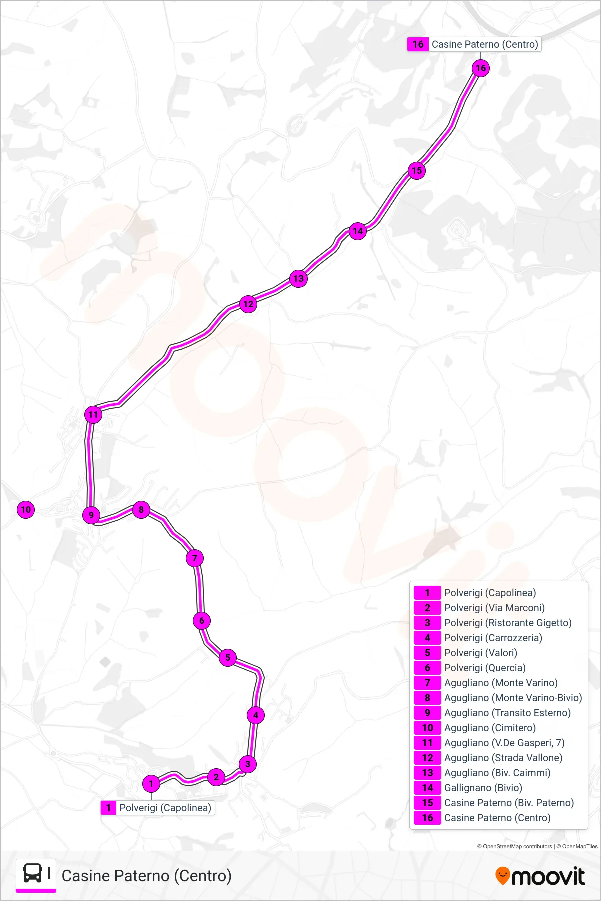 Linea I bus (Casine Paterno (Centro)) - Percorsi e fermate sulla mappa