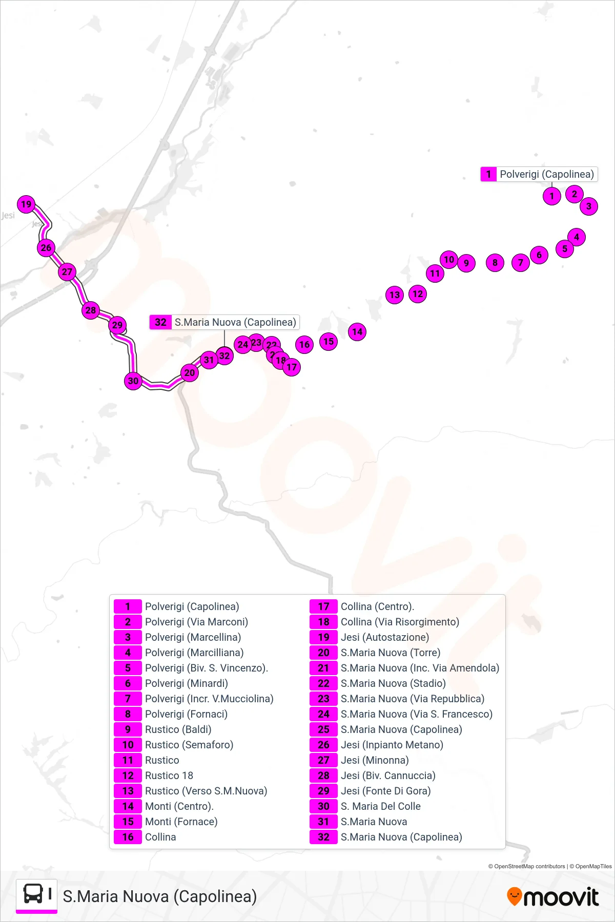 Linea I bus (S.Maria Nuova (Capolinea)) - Percorsi e fermate sulla mappa