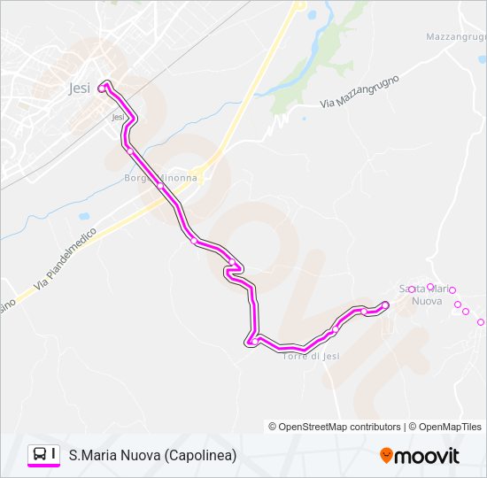 Percorso linea bus I