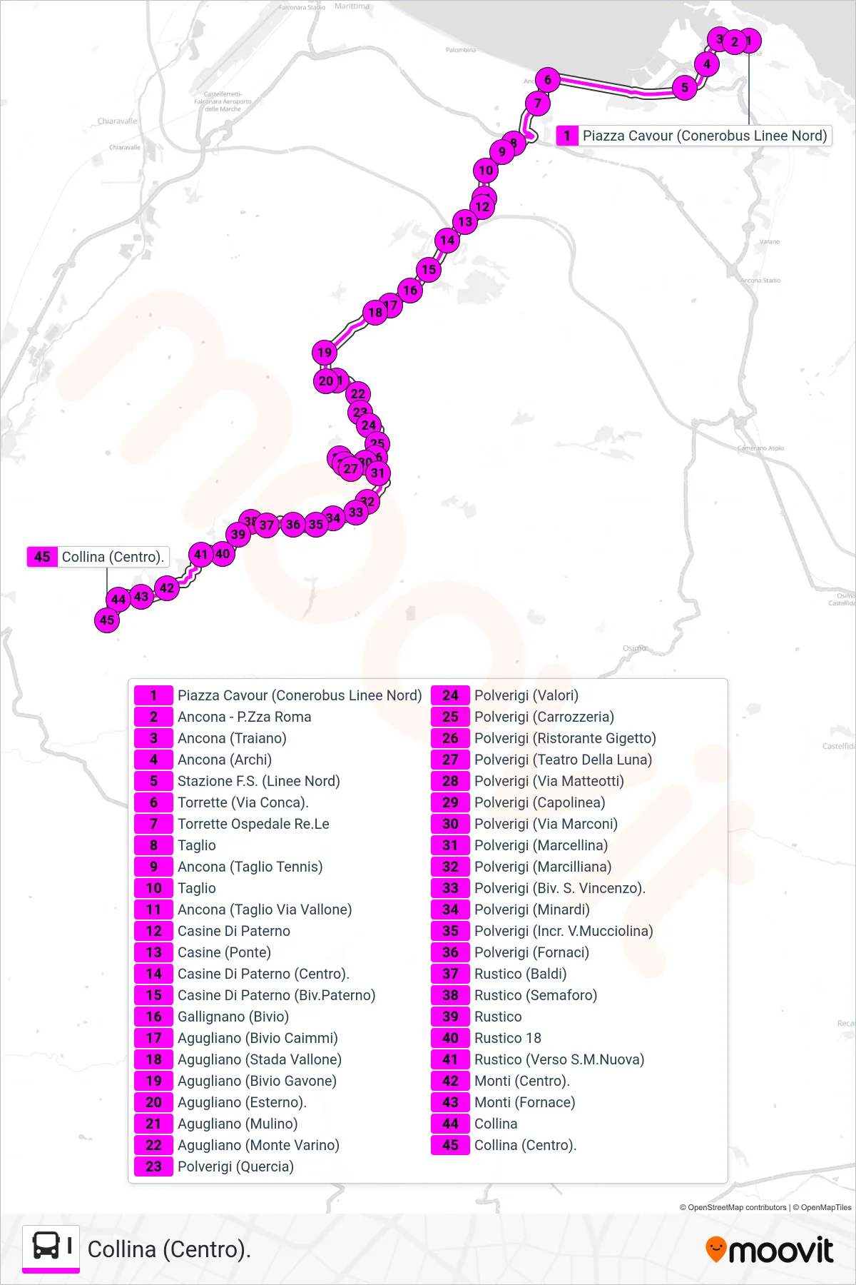 Linea I bus (Collina (Centro).) - Percorsi e fermate sulla mappa