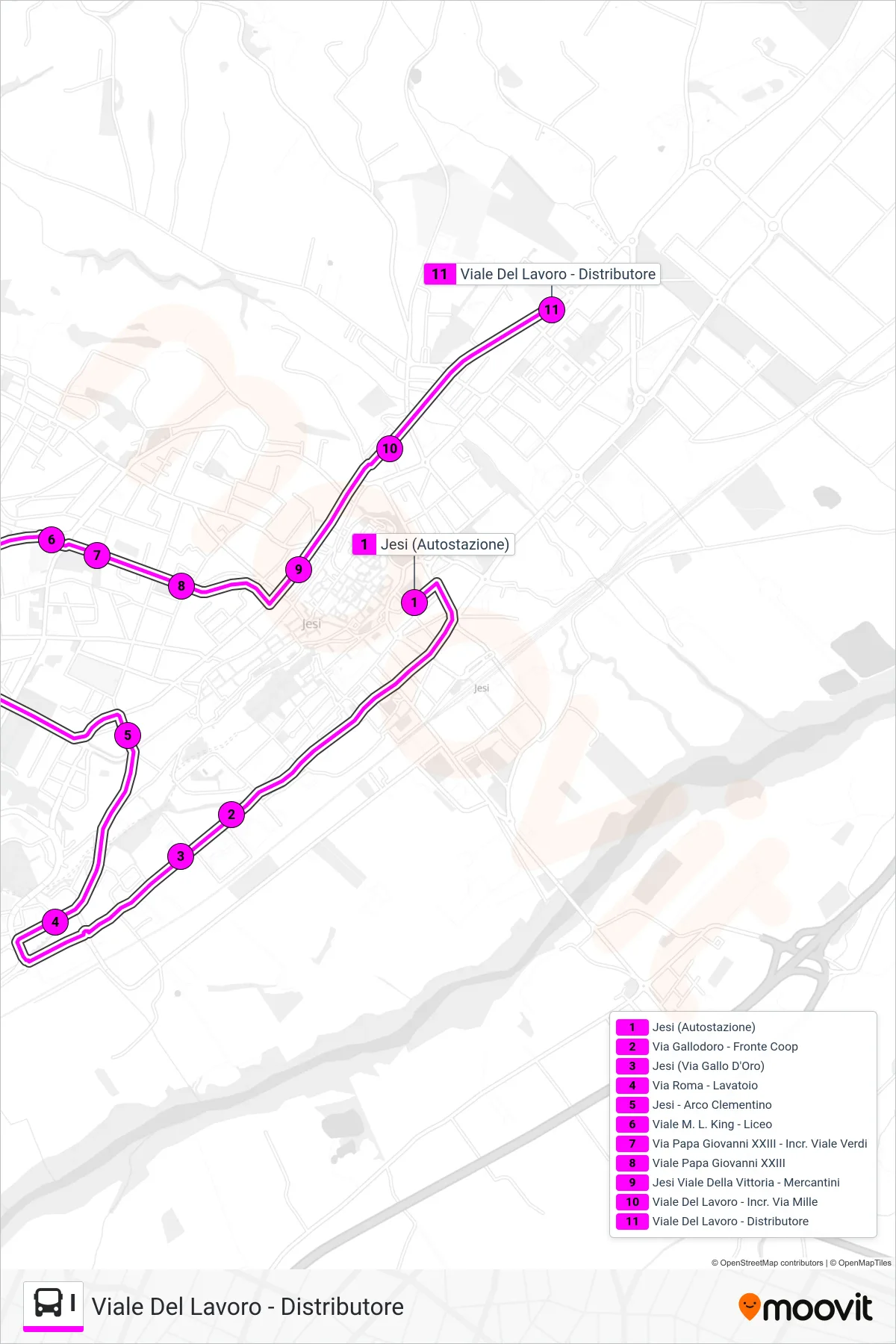 Linea I  bus (Viale Del Lavoro - Distributore) - Percorsi e fermate sulla mappa