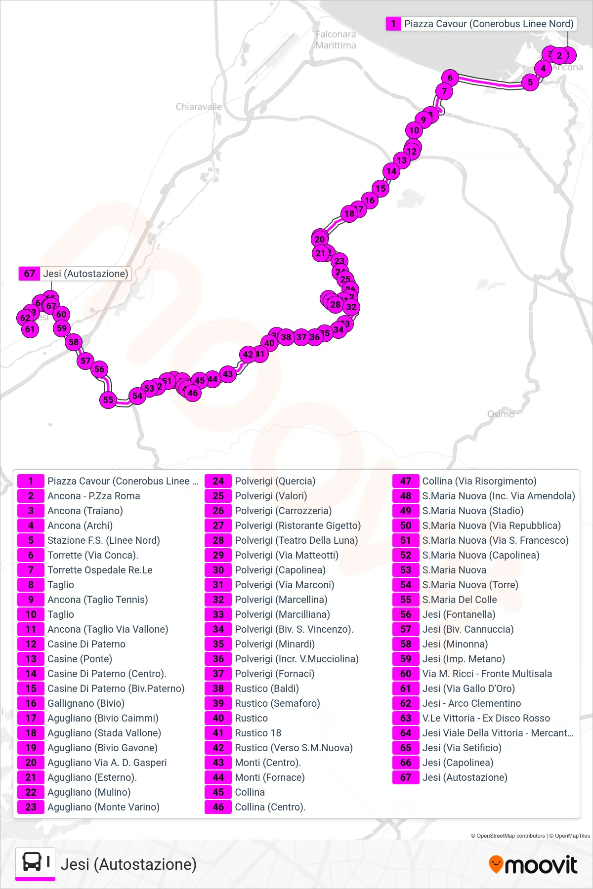 Linea I bus (Jesi (Autostazione)) - Percorsi e fermate sulla mappa