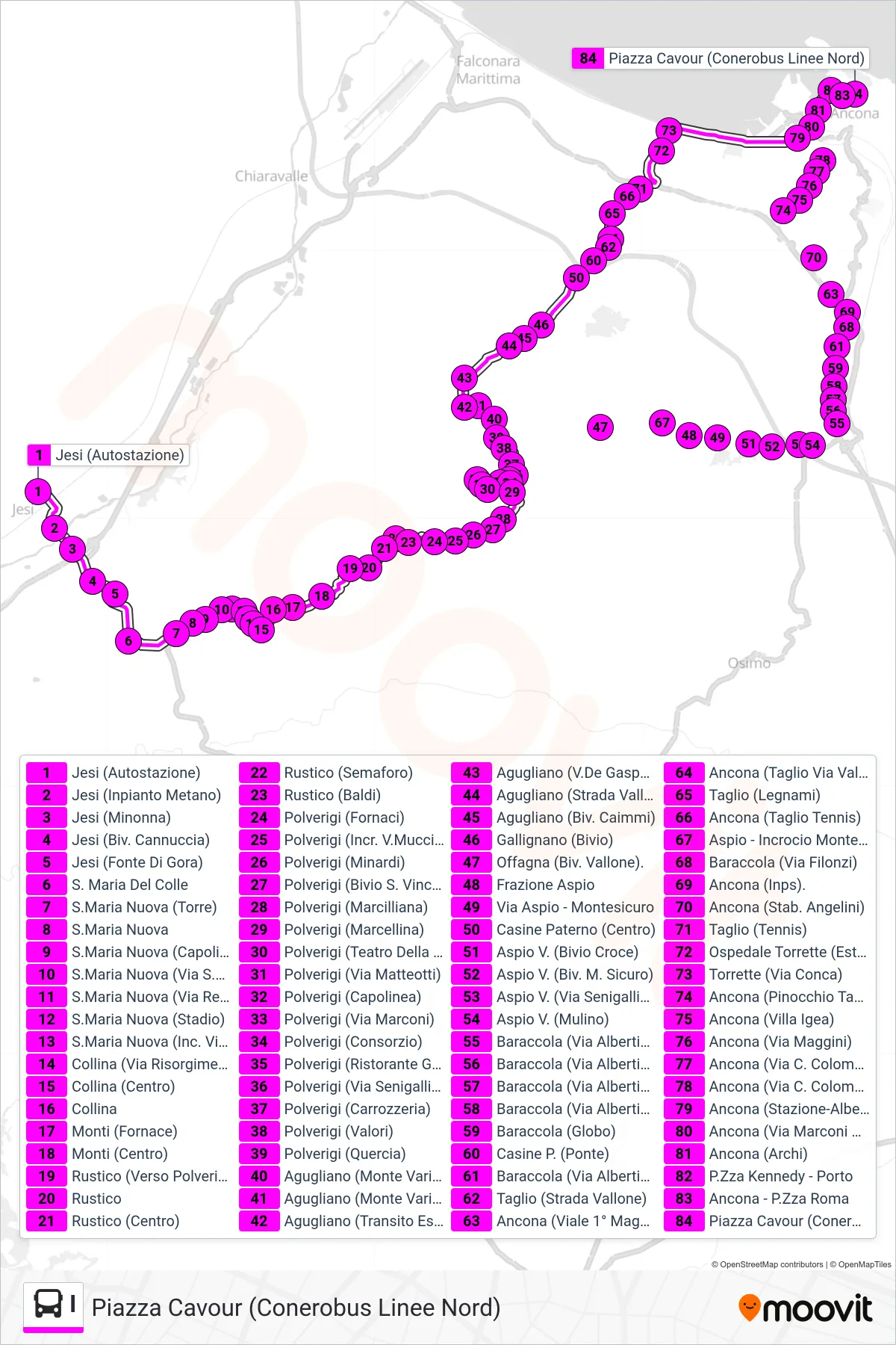 Linea I bus (Piazza Cavour (Conerobus Linee Nord)) - Percorsi e fermate sulla mappa