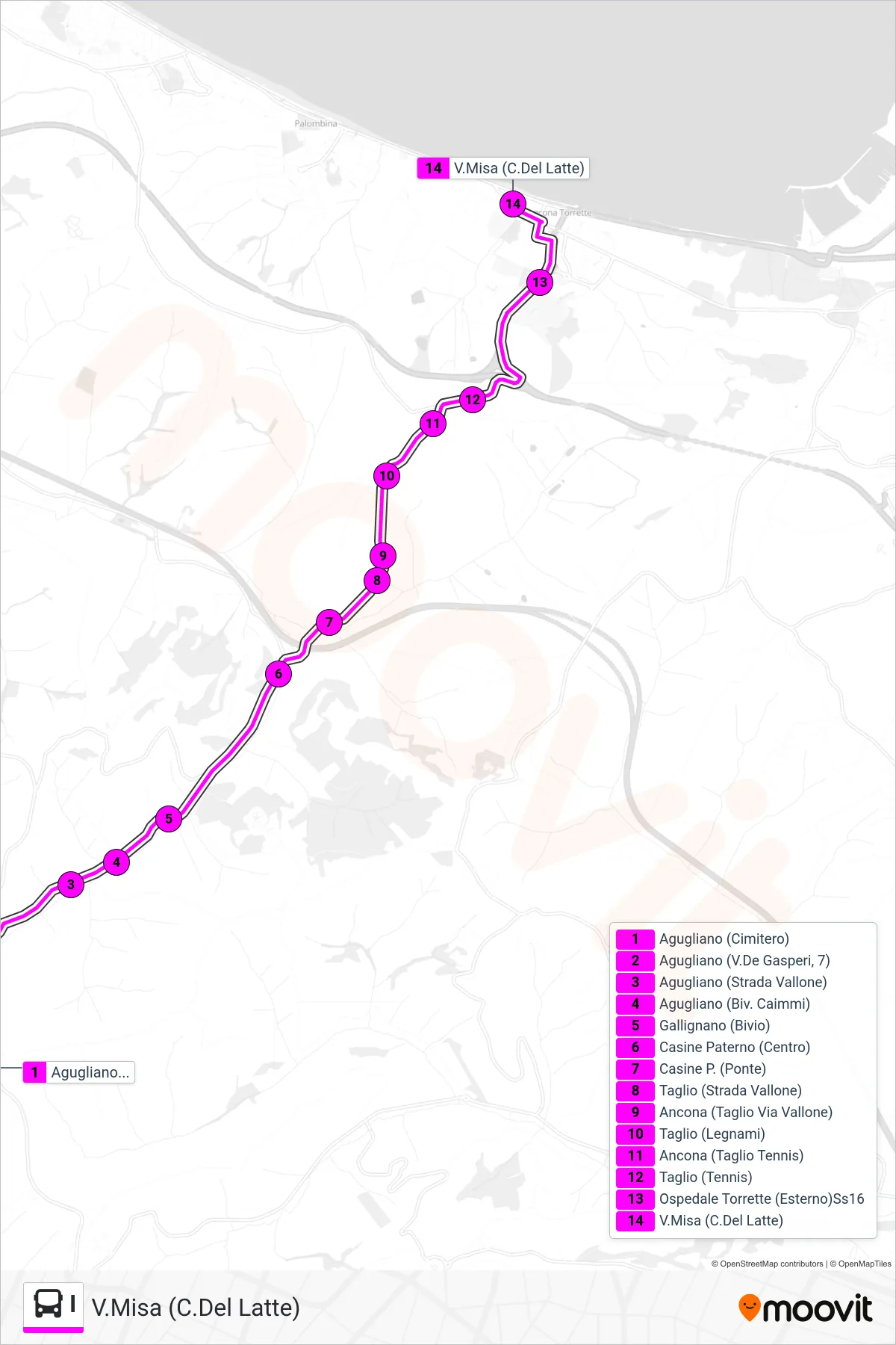 Linea I  bus (V.Misa (C.Del Latte)) - Percorsi e fermate sulla mappa