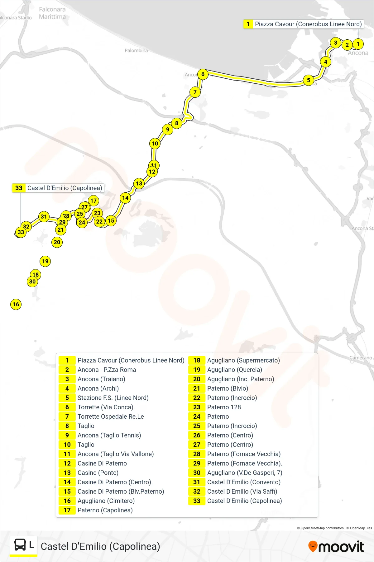 Linea L bus (Castel D'Emilio (Capolinea)) - Percorsi e fermate sulla mappa