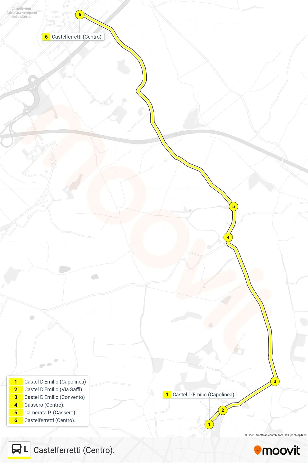 Linea L bus (Castelferretti (Centro).) - Percorsi e fermate sulla mappa