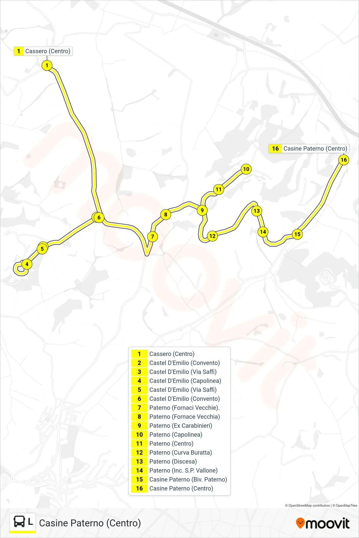 Linea L bus (Casine Paterno (Centro)) - Percorsi e fermate sulla mappa