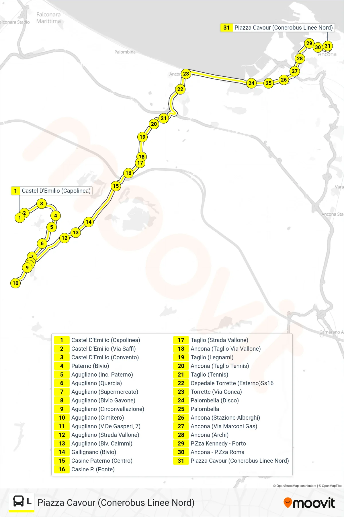 Linea L  bus (Piazza Cavour (Conerobus Linee Nord)) - Percorsi e fermate sulla mappa