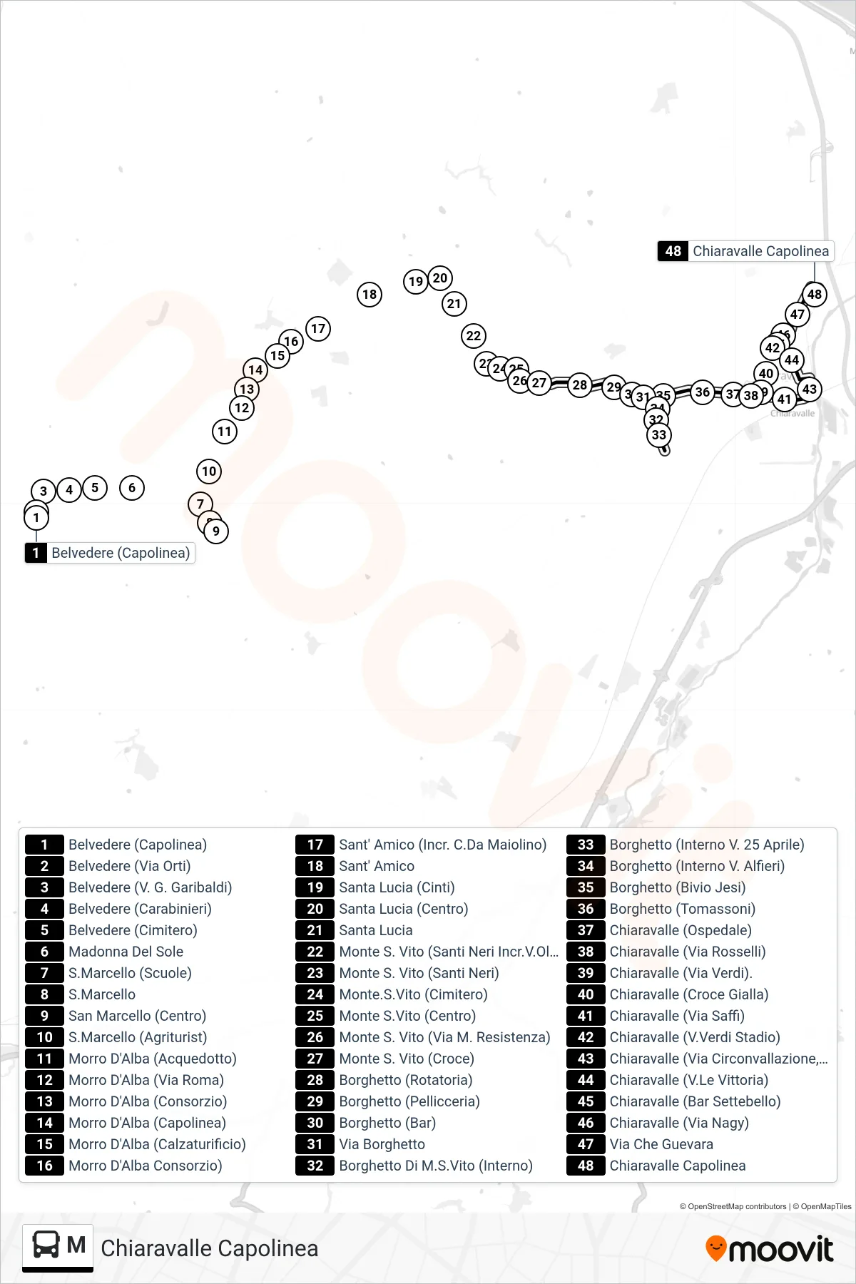 Linea M bus (Chiaravalle Capolinea) - Percorsi e fermate sulla mappa
