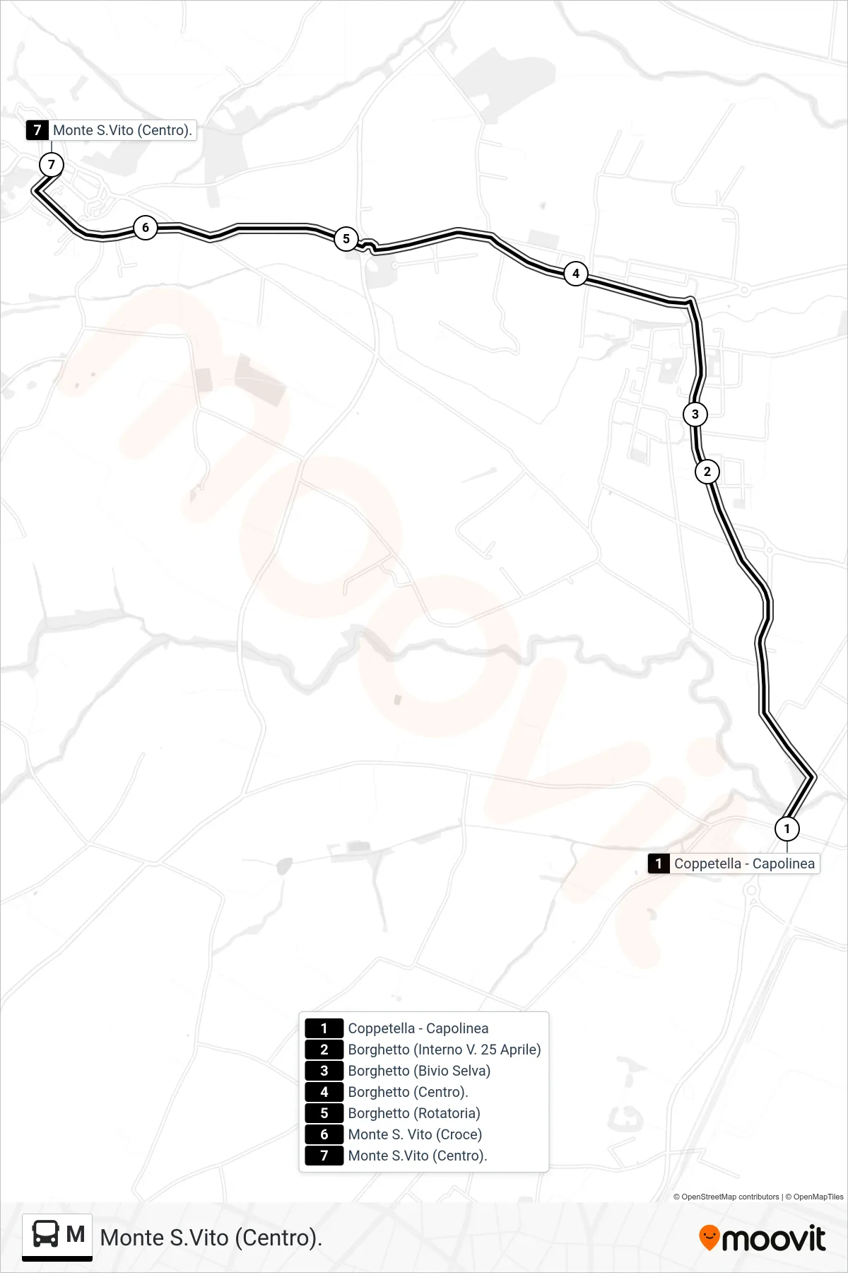 Linea M bus (Monte S.Vito (Centro).) - Percorsi e fermate sulla mappa