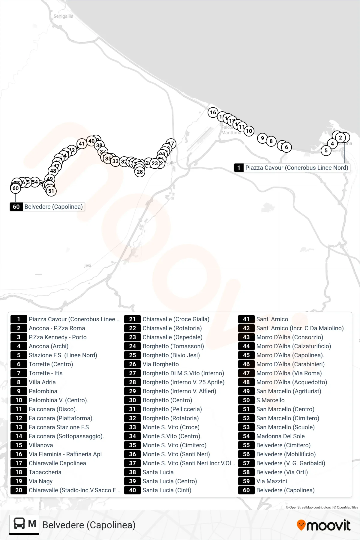 Linea M bus (Belvedere (Capolinea)) - Percorsi e fermate sulla mappa