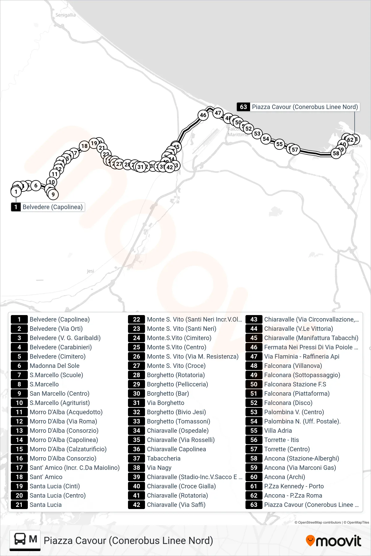 Linea M bus (Piazza Cavour (Conerobus Linee Nord)) - Percorsi e fermate sulla mappa