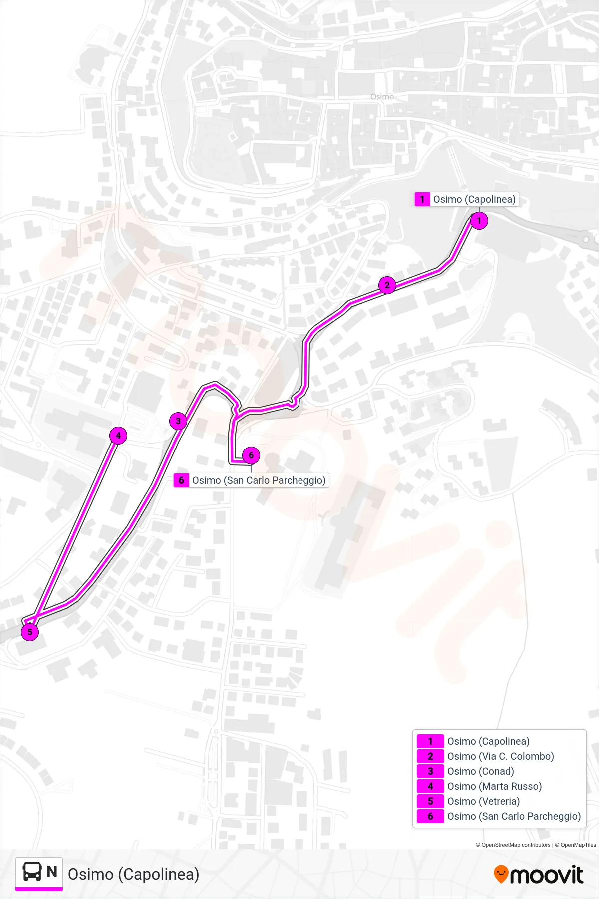 Linea N bus (Osimo (Capolinea)) - Percorsi e fermate sulla mappa