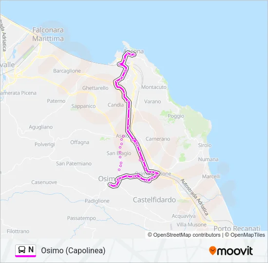 N Bus Line Map