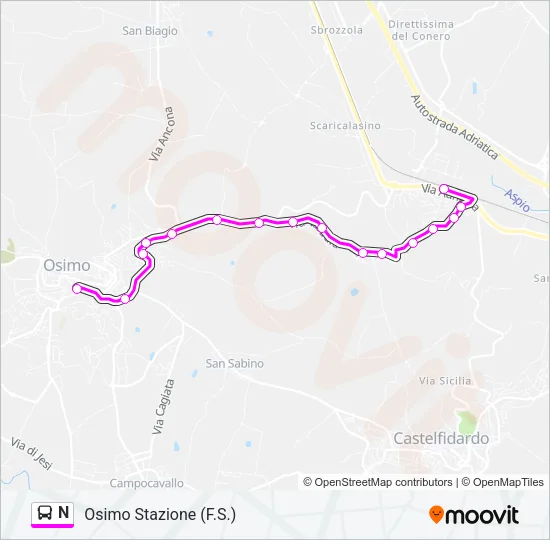 N Bus Line Map
