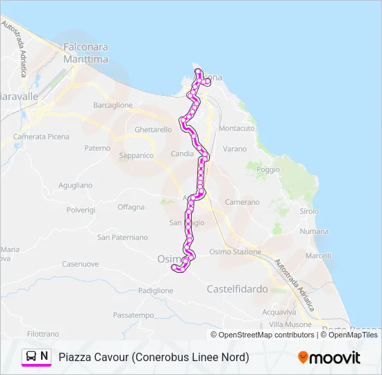 N Bus Line Map