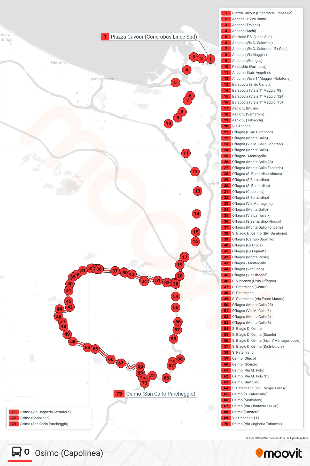 Linea O bus (Osimo (Capolinea)) - Percorsi e fermate sulla mappa