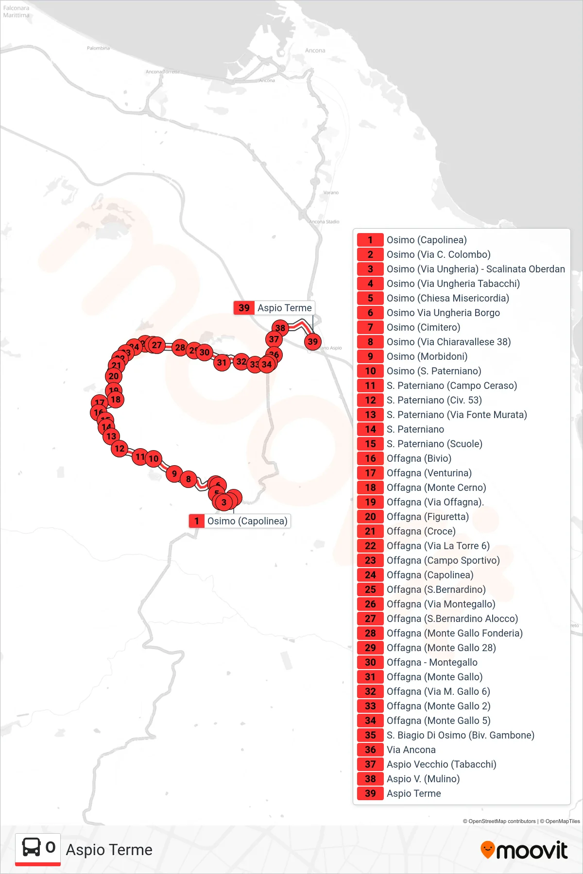 Linea O  bus (Aspio Terme) - Percorsi e fermate sulla mappa