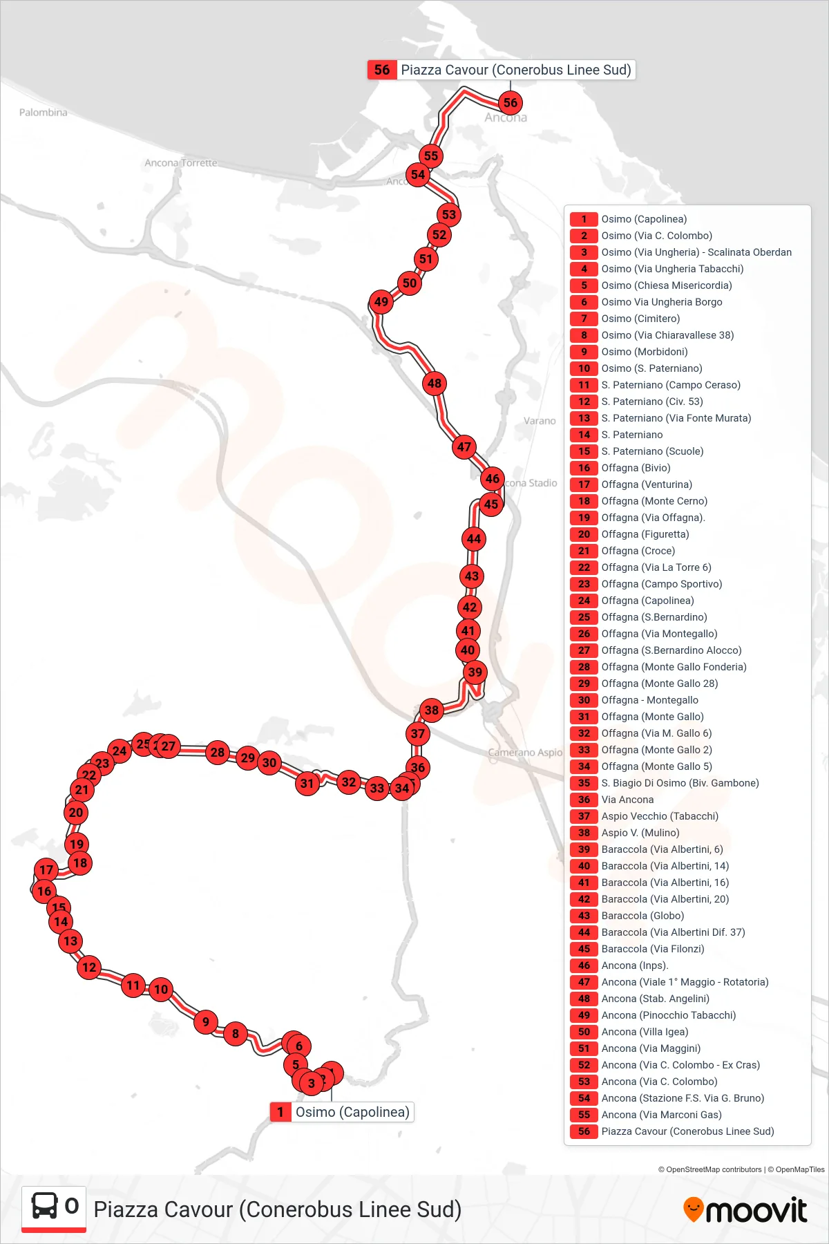 Linea O bus (Piazza Cavour (Conerobus Linee Sud)) - Percorsi e fermate sulla mappa
