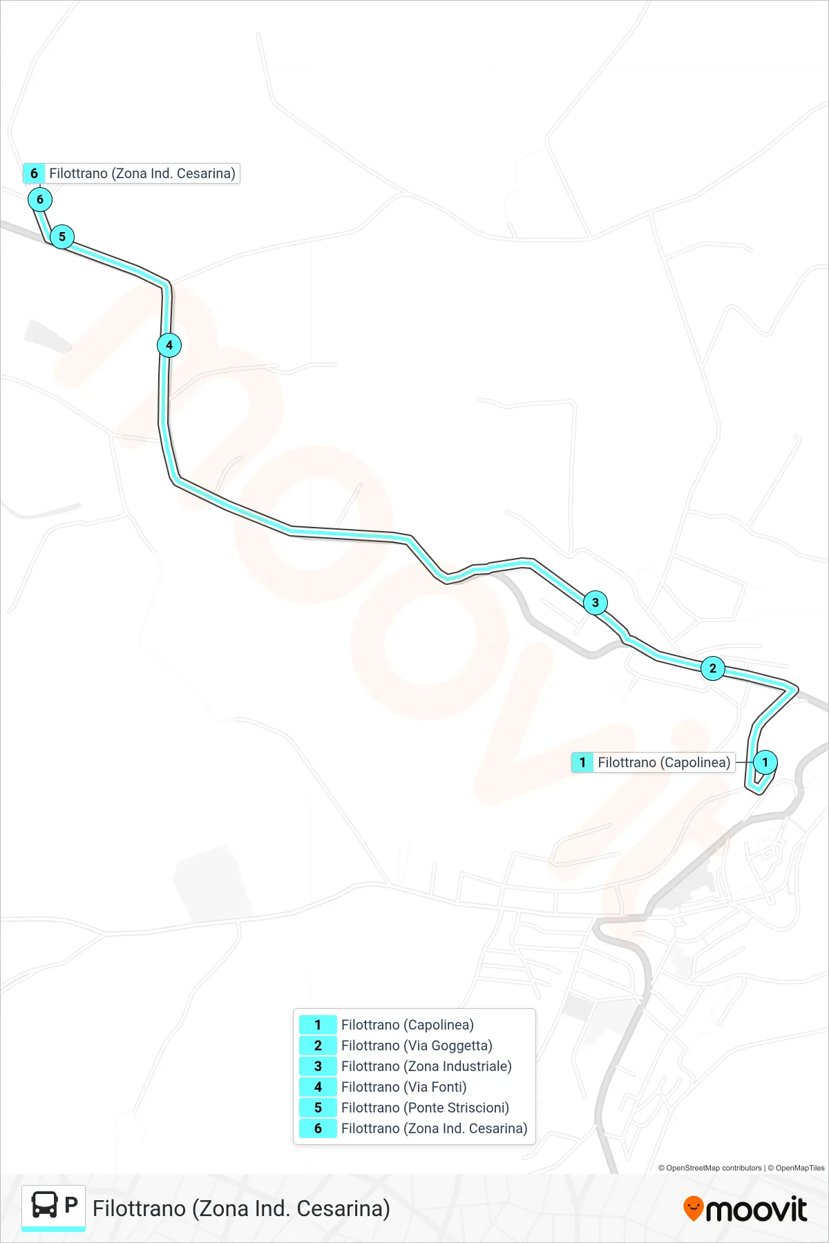 Linea P  bus (Filottrano (Zona Ind. Cesarina)) - Percorsi e fermate sulla mappa