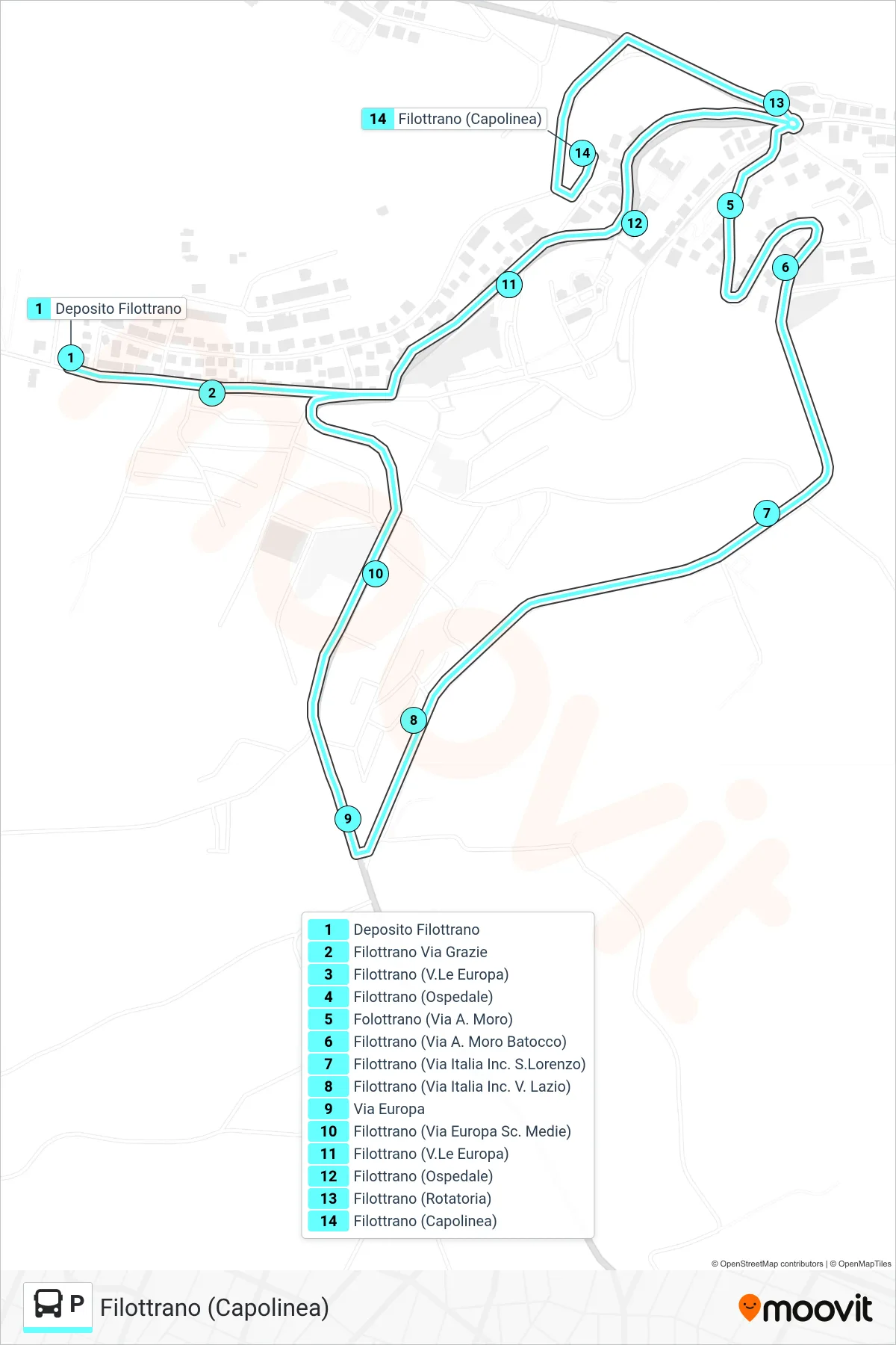 Linea P  bus (Filottrano (Capolinea)) - Percorsi e fermate sulla mappa