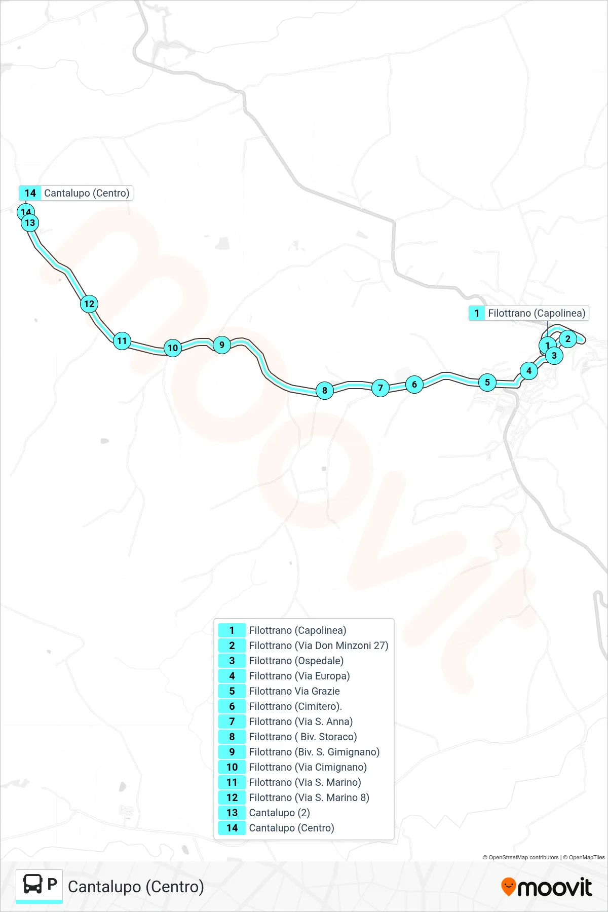 Linea P  bus (Cantalupo (Centro)) - Percorsi e fermate sulla mappa