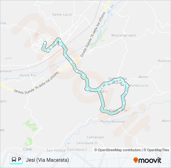 Percorso linea bus P