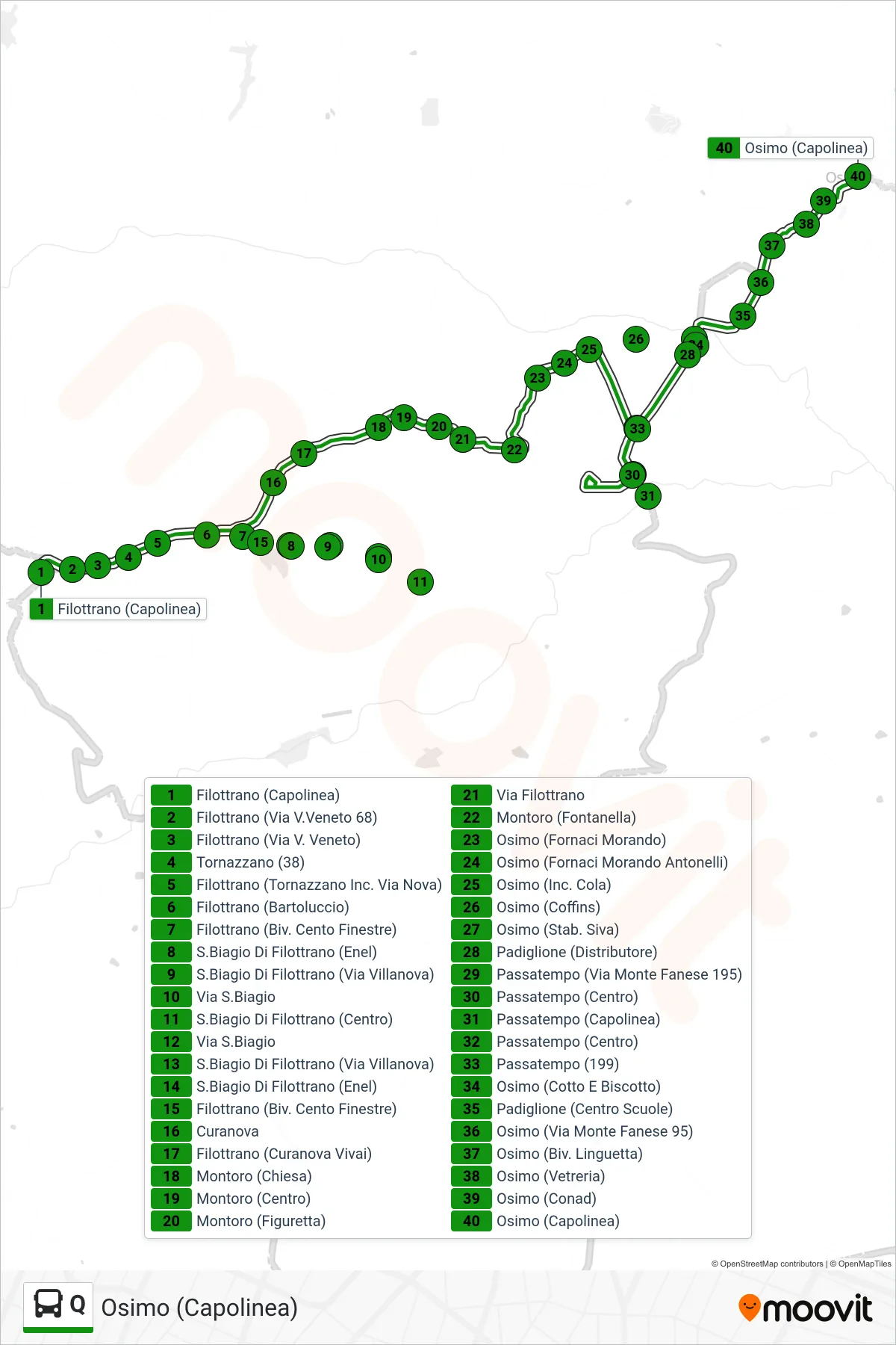 Linea Q bus (Osimo (Capolinea)) - Percorsi e fermate sulla mappa