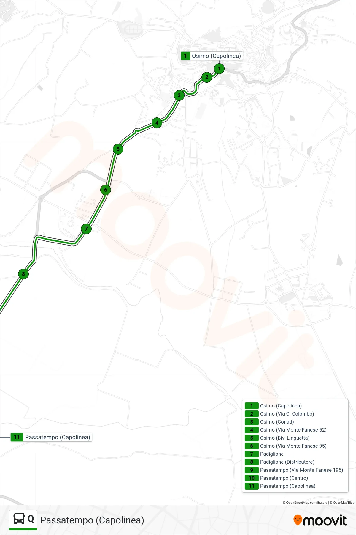 Linea Q  bus (Passatempo (Capolinea)) - Percorsi e fermate sulla mappa