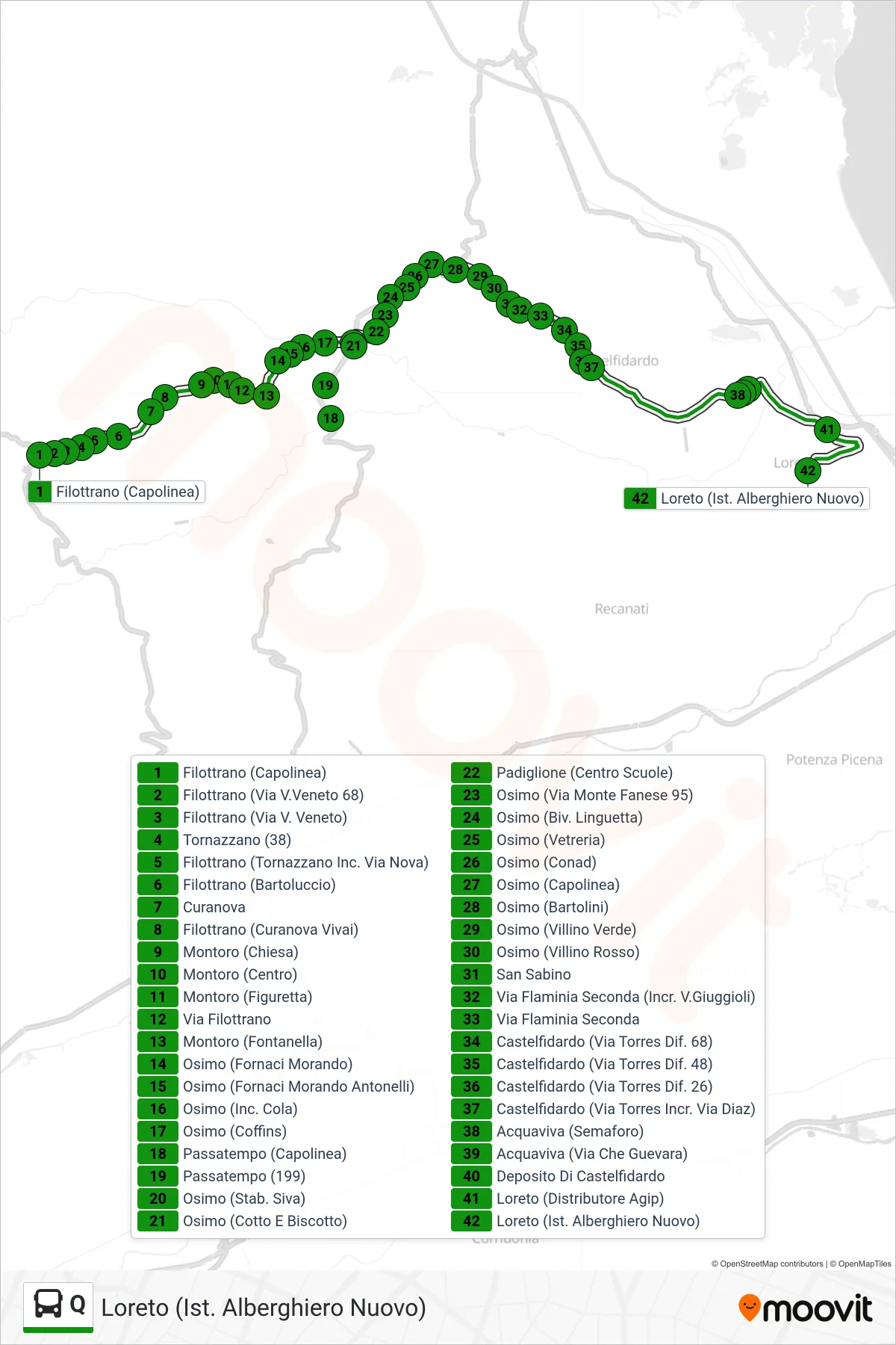 Linea Q bus (Loreto (Ist. Alberghiero Nuovo)) - Percorsi e fermate sulla mappa