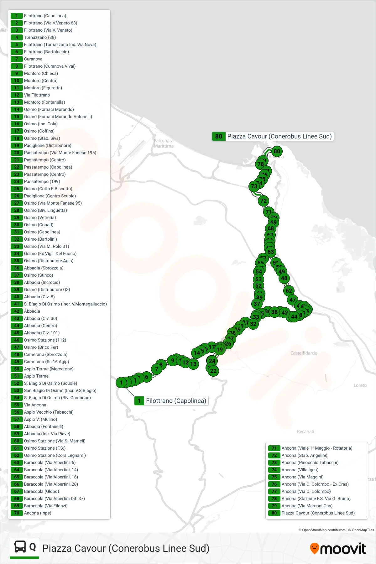 Linea Q  bus (Piazza Cavour (Conerobus Linee Sud)) - Percorsi e fermate sulla mappa