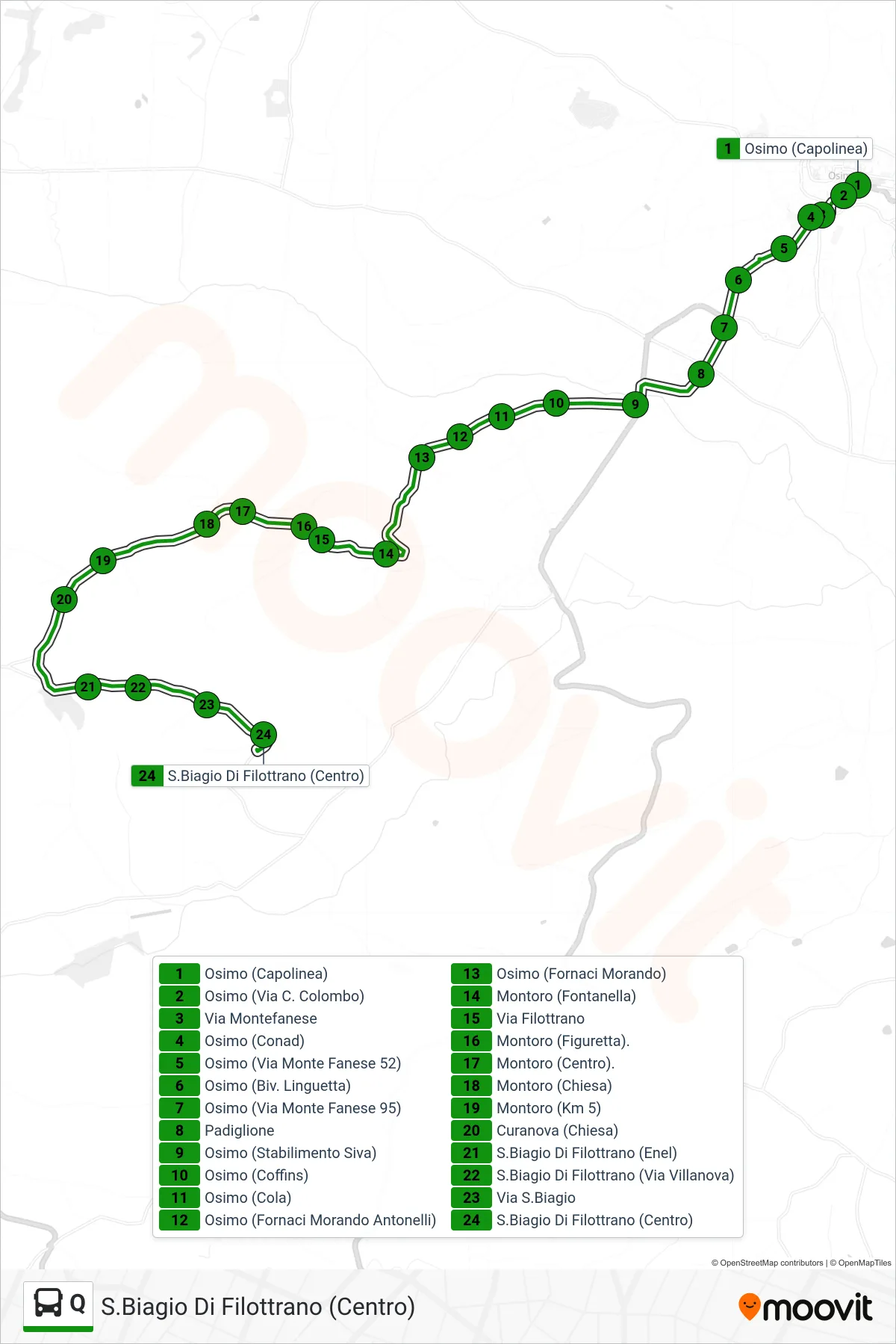 Linea Q bus (S.Biagio Di Filottrano (Centro)) - Percorsi e fermate sulla mappa