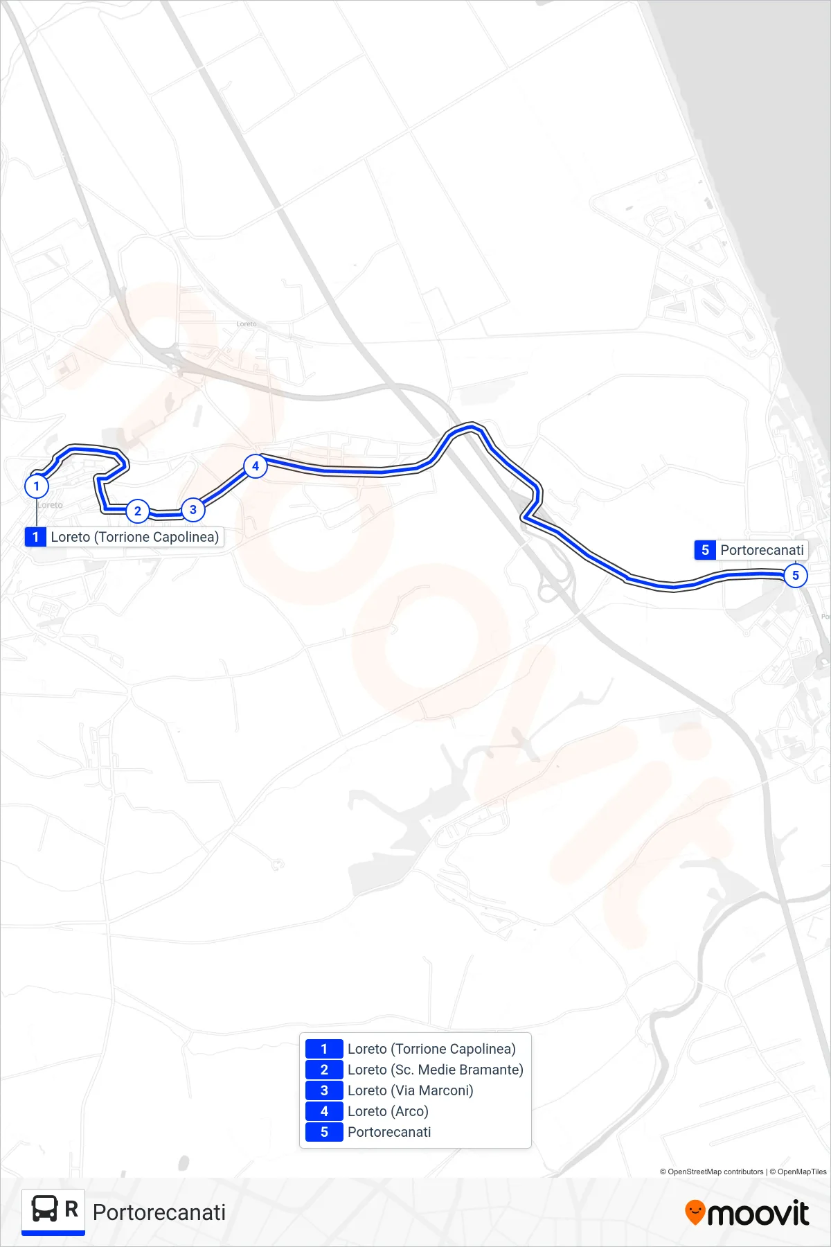 Linea R bus (Portorecanati) - Percorsi e fermate sulla mappa
