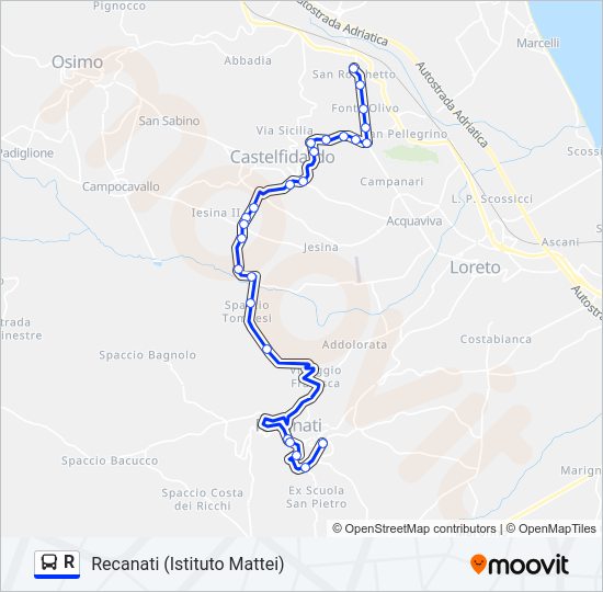 Percorso linea bus R