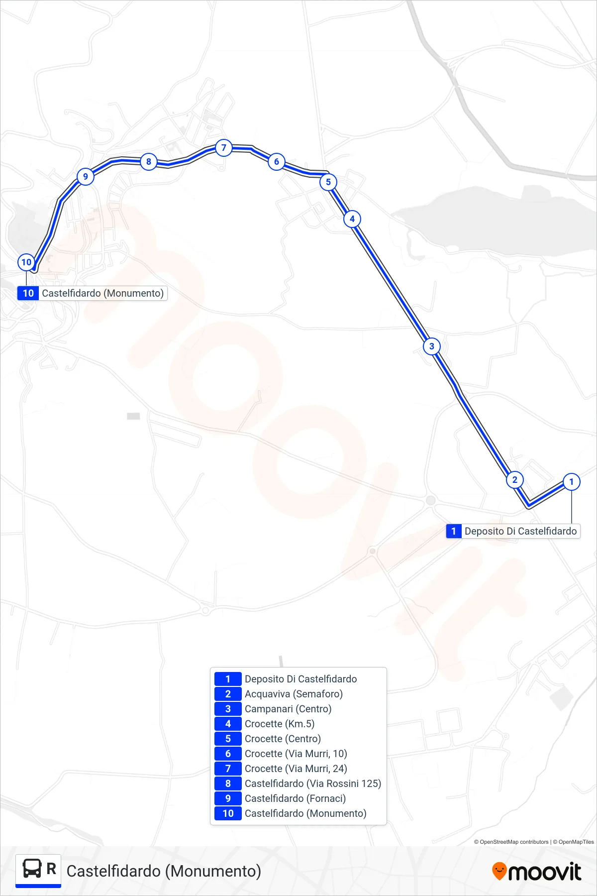 Linea R bus (Castelfidardo (Monumento)) - Percorsi e fermate sulla mappa
