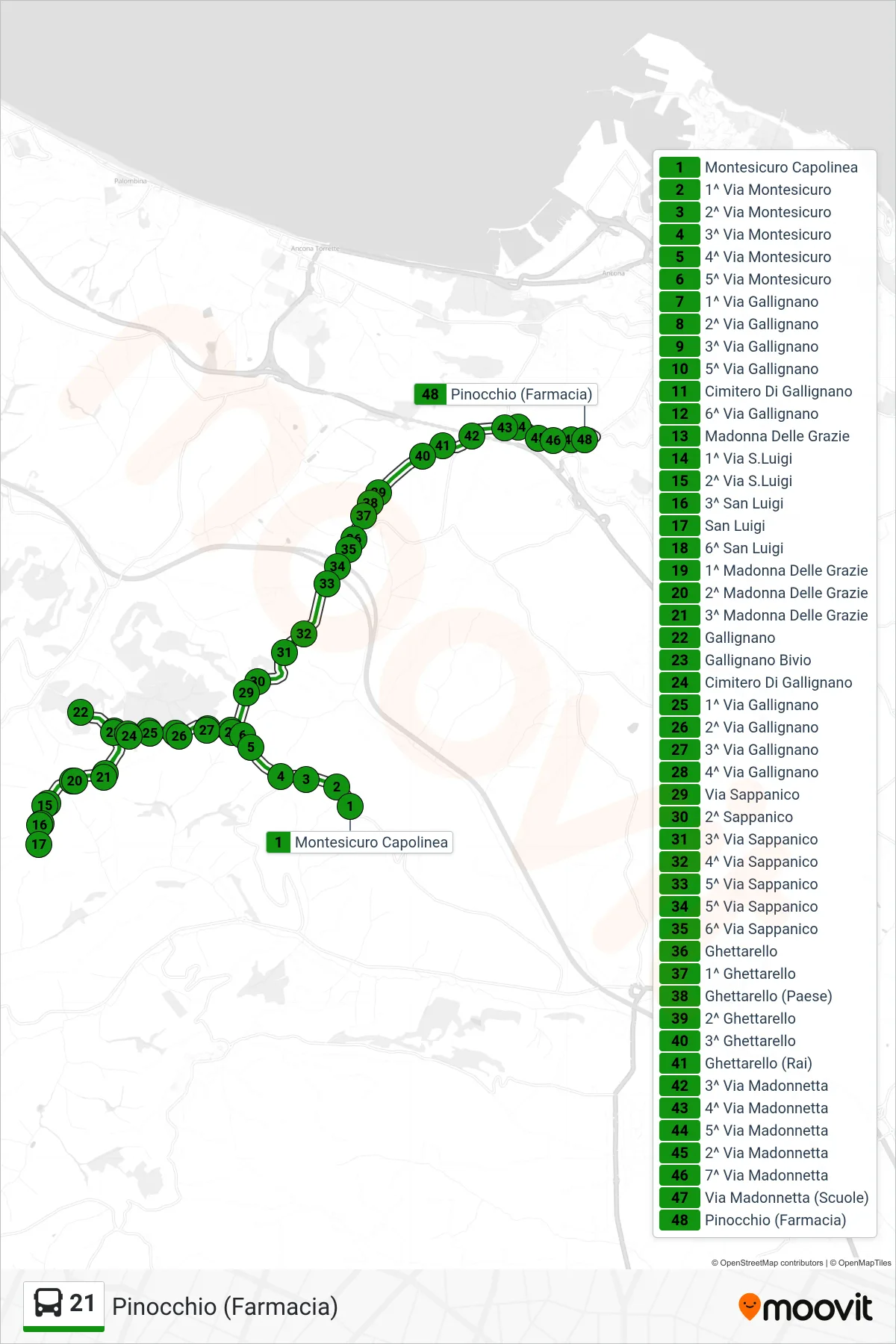 Linea 21 bus (Pinocchio (Farmacia)) - Percorsi e fermate sulla mappa