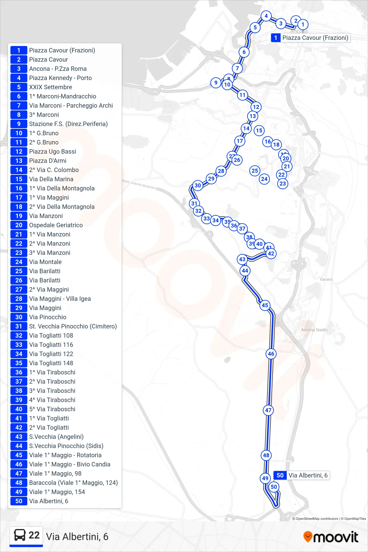 Linea 22 bus (Via Albertini, 6) - Percorsi e fermate sulla mappa