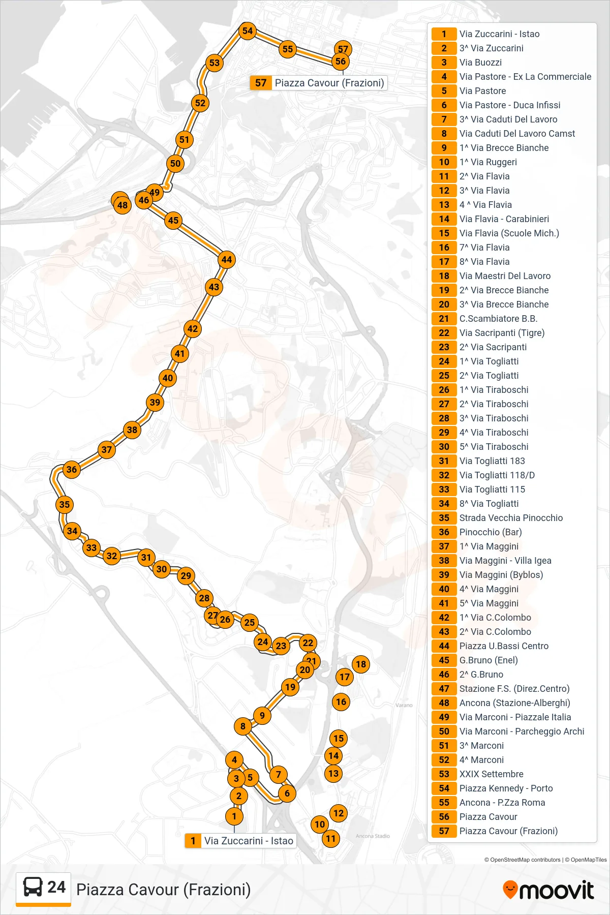 Linea 24  bus (Piazza Cavour (Frazioni)) - Percorsi e fermate sulla mappa