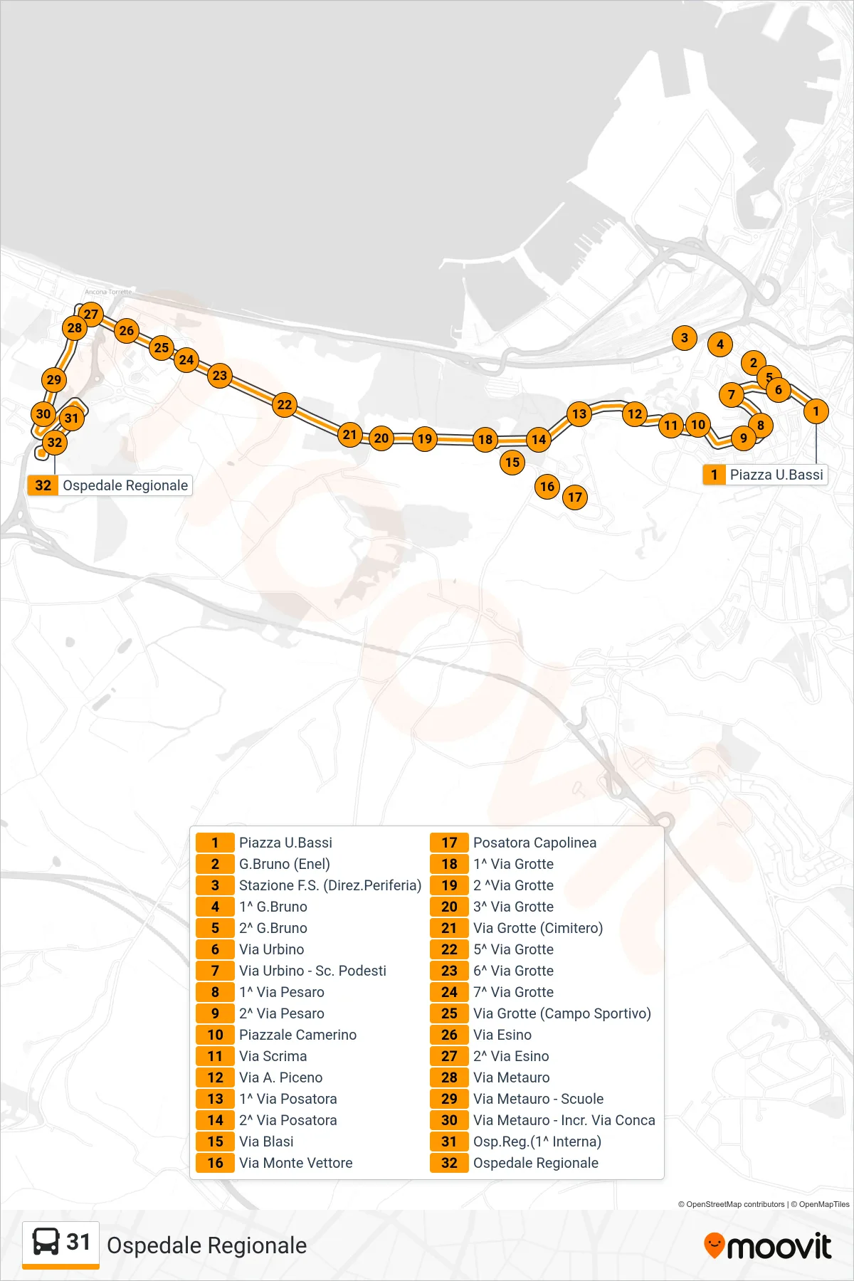 Linea 31  bus (Ospedale Regionale) - Percorsi e fermate sulla mappa